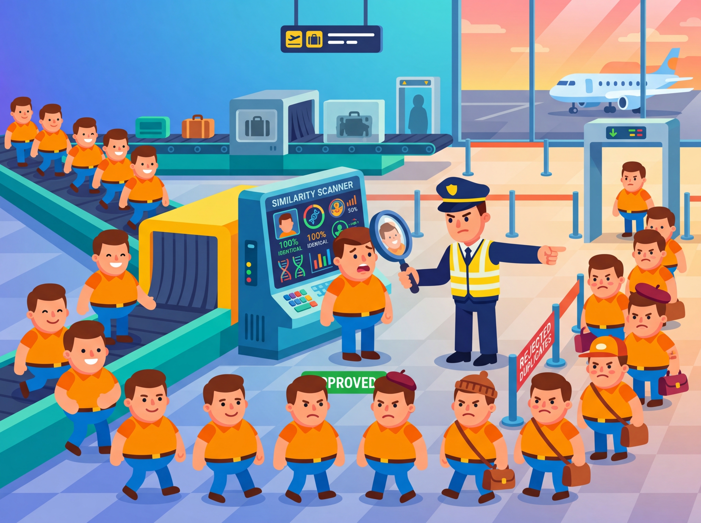 A clone detector scanning documents to find and remove duplicate or near-duplicate text passages