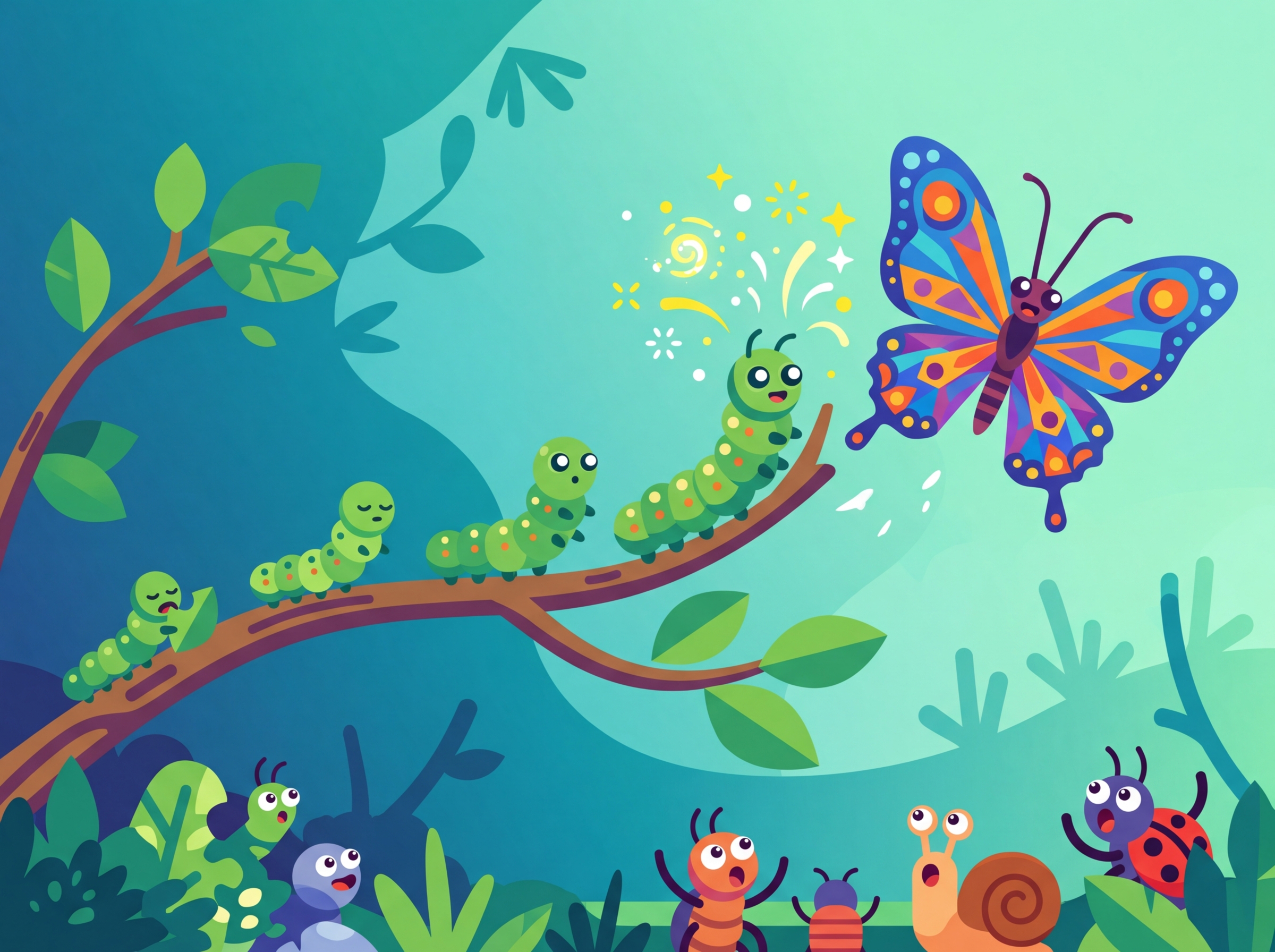 A butterfly emerging from a cocoon, representing emergent abilities that appear suddenly at certain model scales