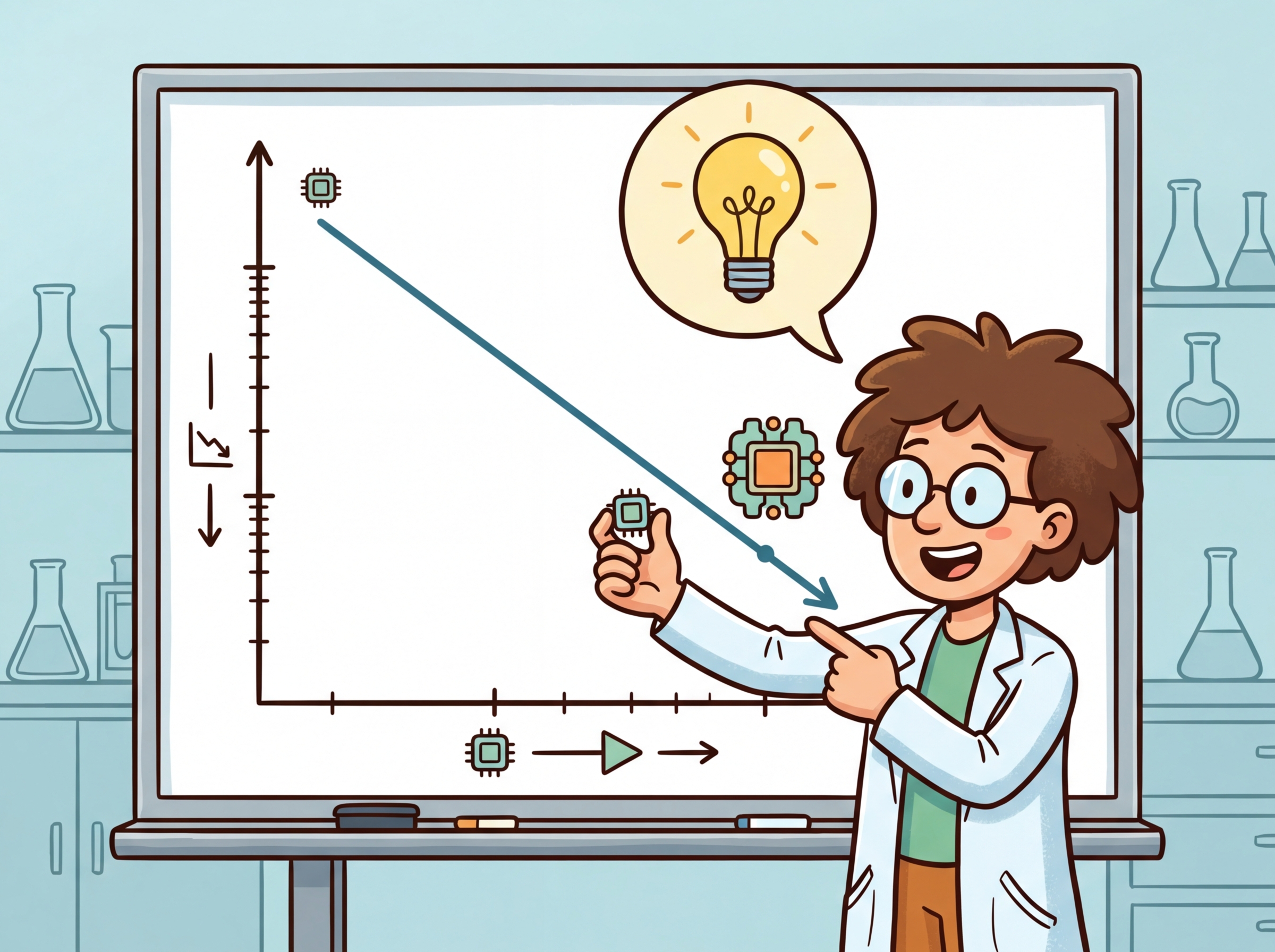 A log-log plot showing power law relationships between model performance and scale factors like parameters, data, and compute