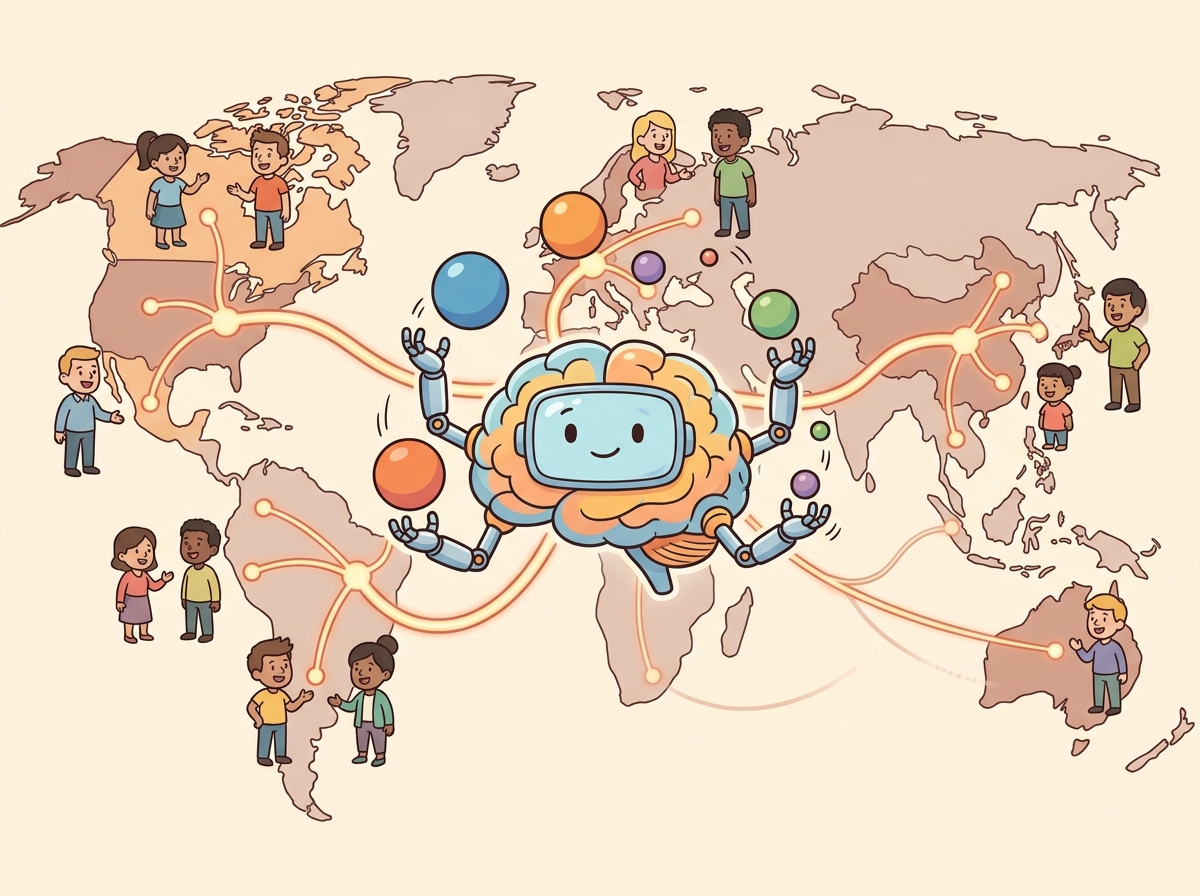 A globe surrounded by text in many languages illustrating multilingual language models