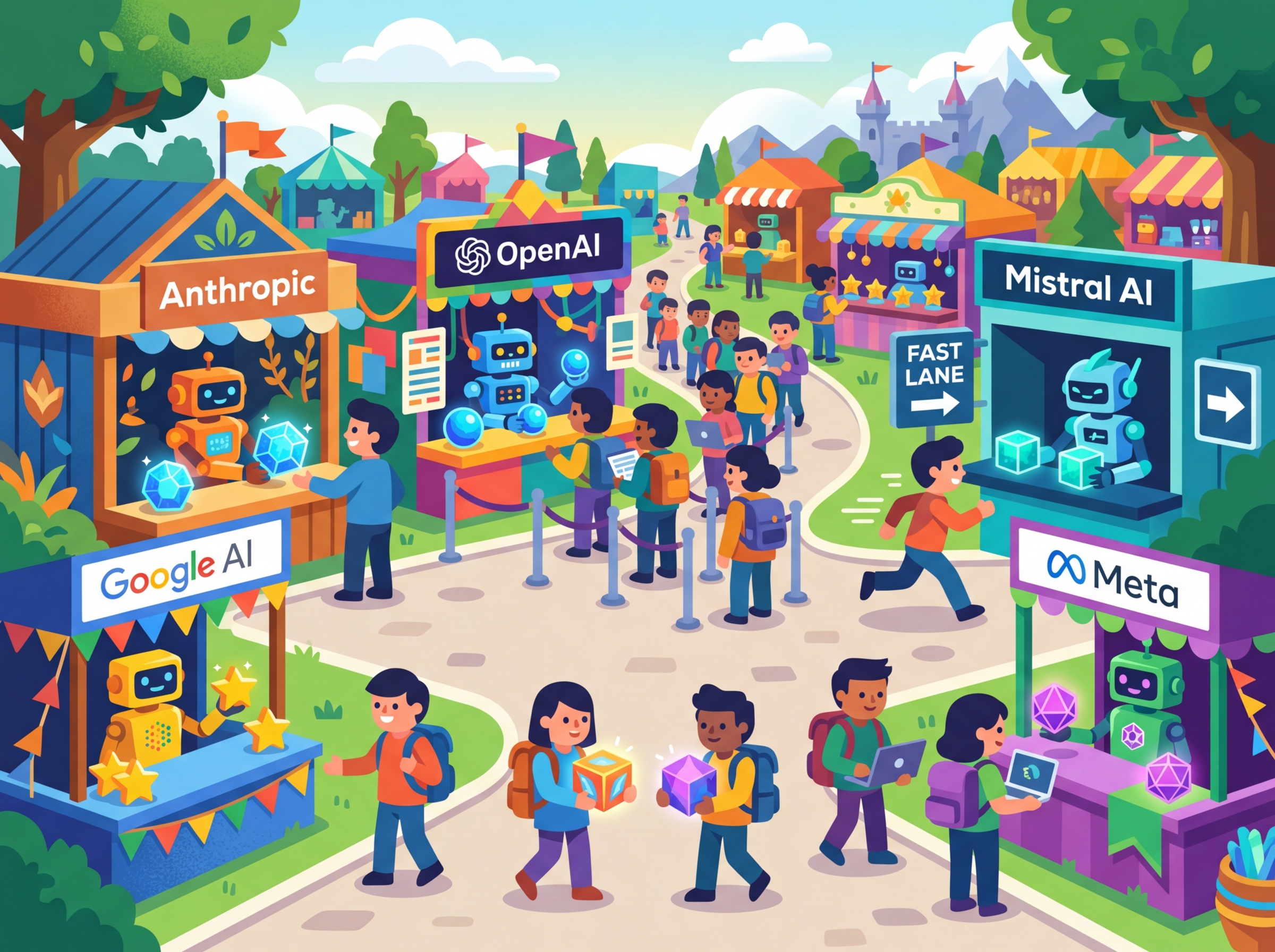 A marketplace showing various LLM API providers with different offerings, pricing, and capabilities