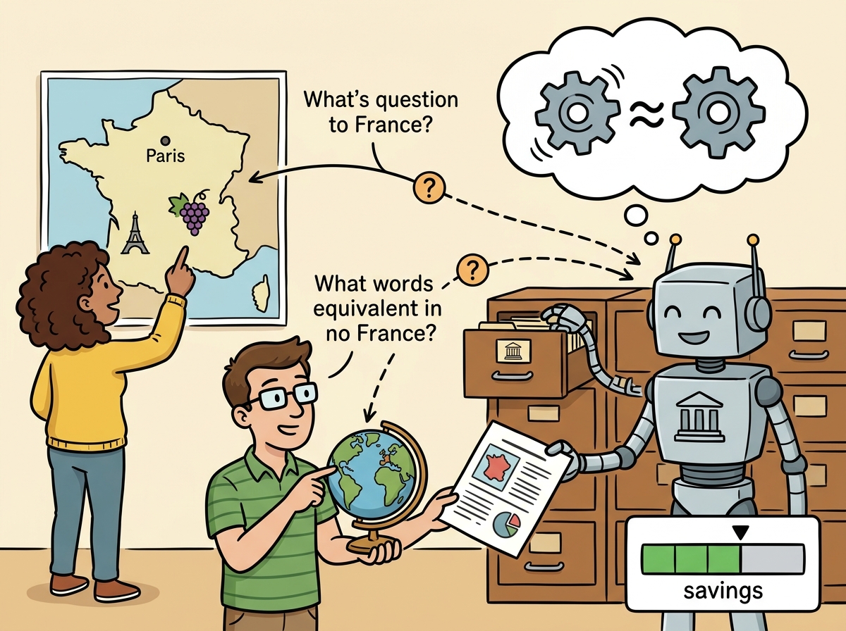 A cache system that matches semantically similar queries to stored responses, saving redundant API calls