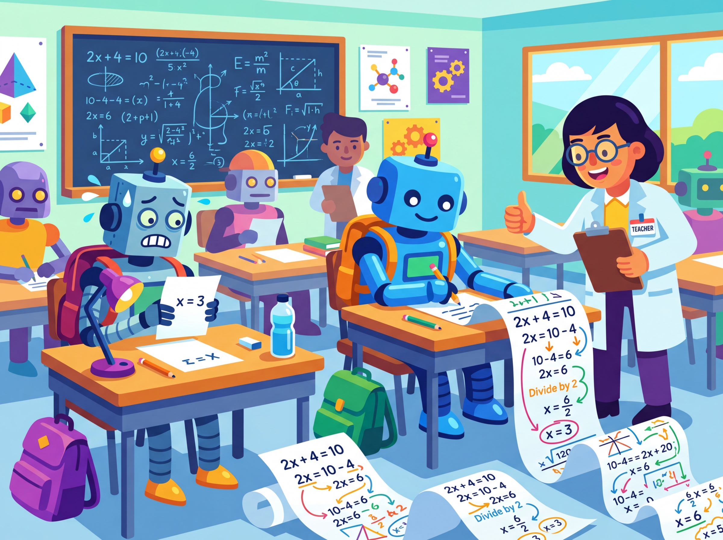 A student showing their work on a math test, analogous to chain-of-thought prompting where the model explains its reasoning steps