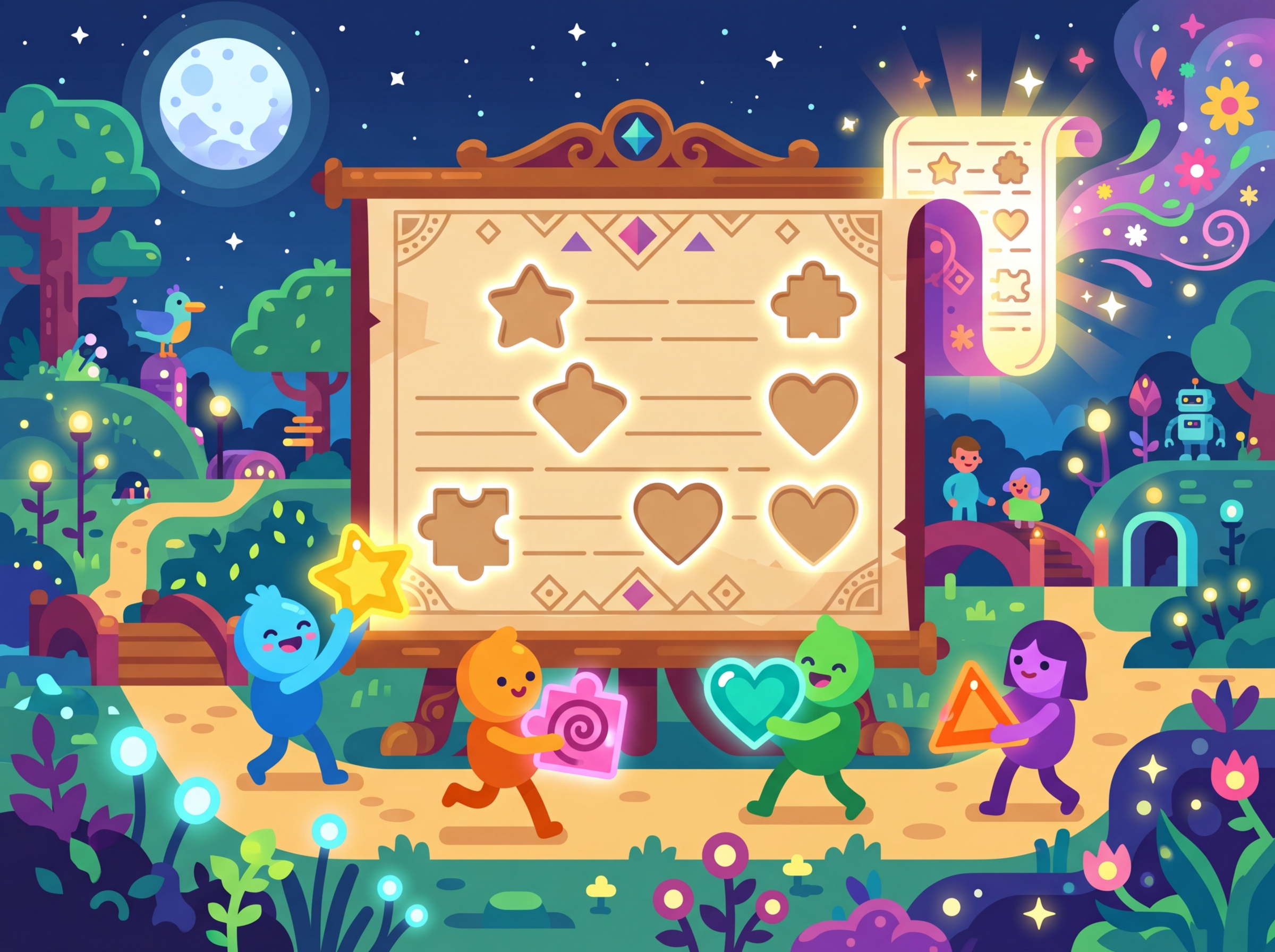 A Mad Libs game card showing a prompt template with blanks to fill in, illustrating parameterized prompts