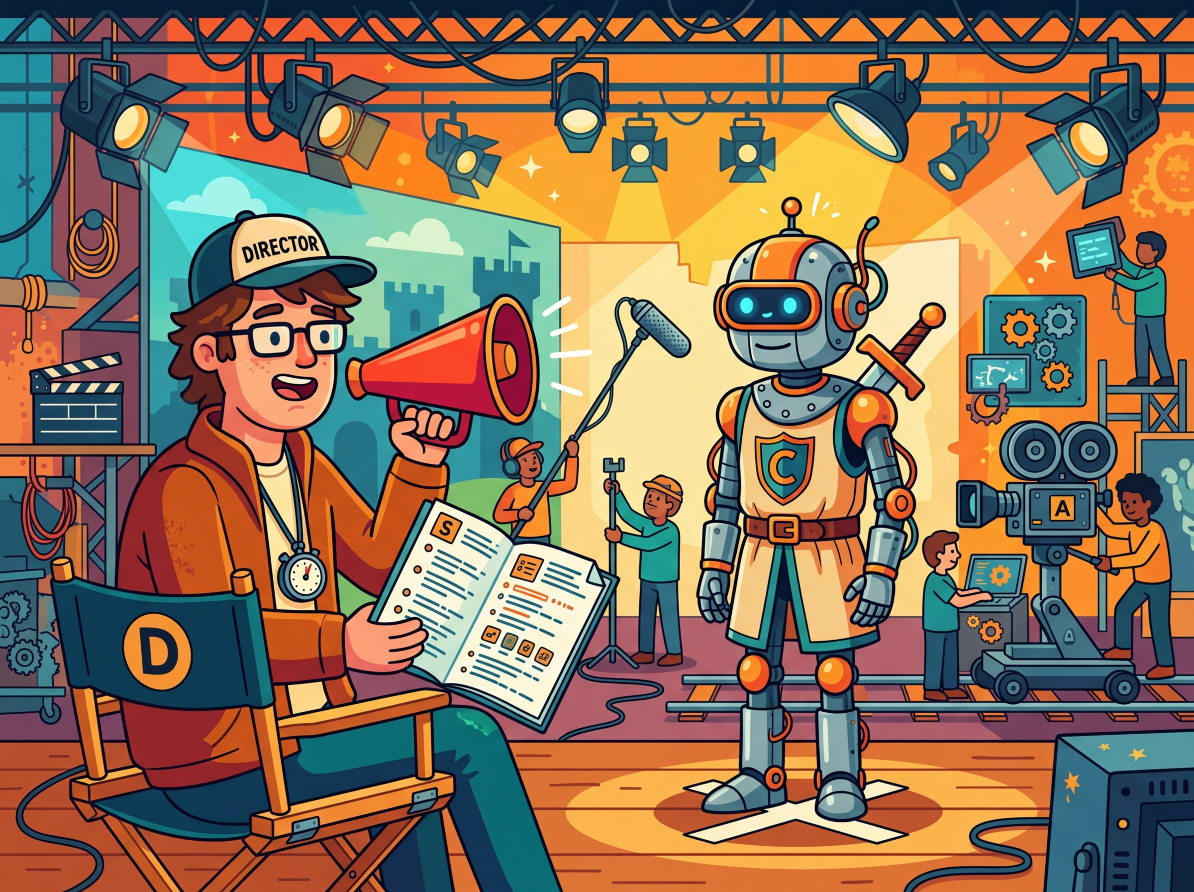 A film director (system prompt) giving instructions to an actor (model) about how to play their role