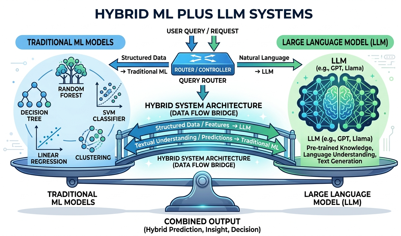 Hybrid ML and LLM Architectures chapter illustration