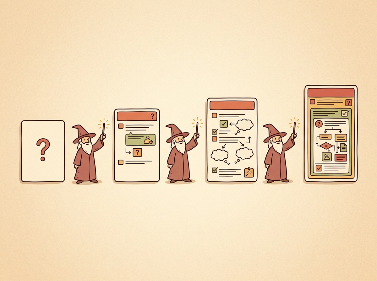 Instructions evolving from simple to complex forms, depicted as creatures on an evolutionary timeline