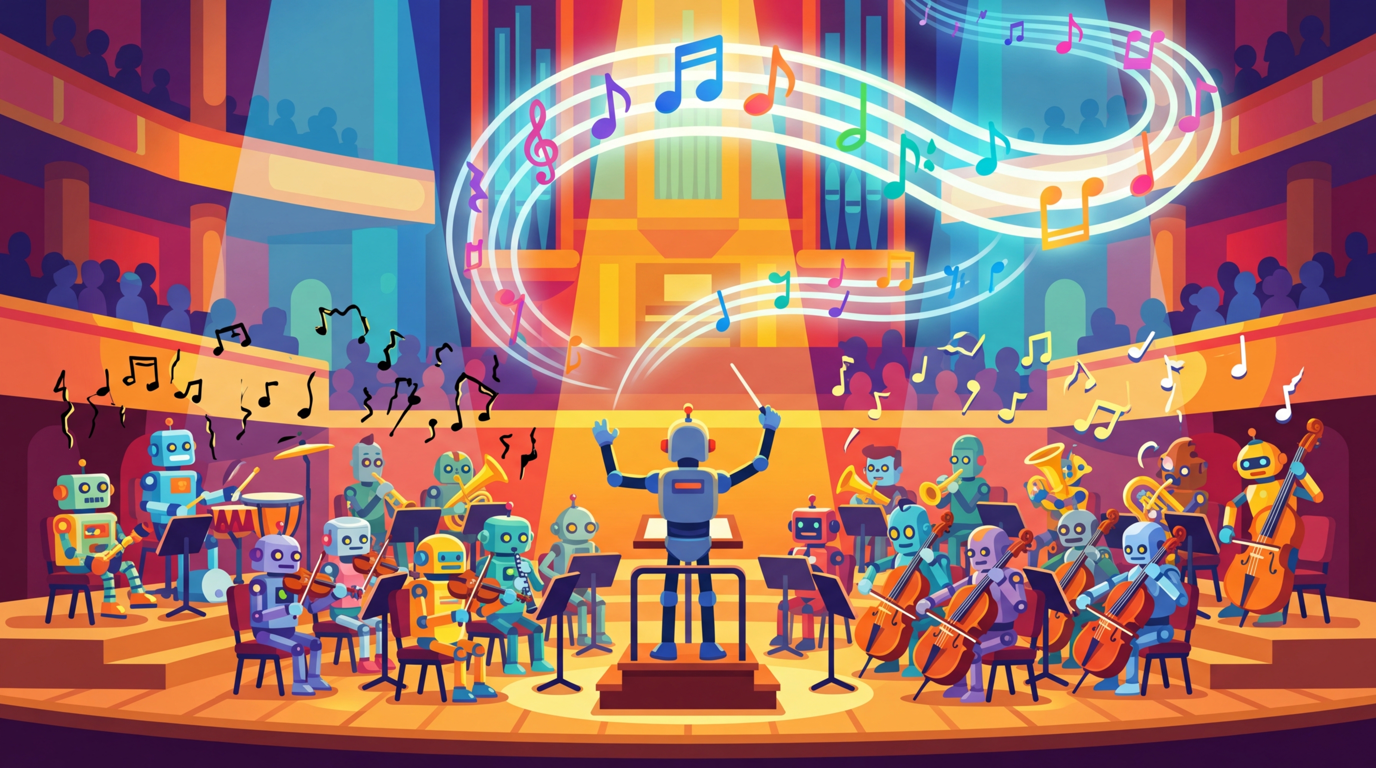 An orchestra where some musicians are playing the wrong notes, representing noisy labels in a dataset