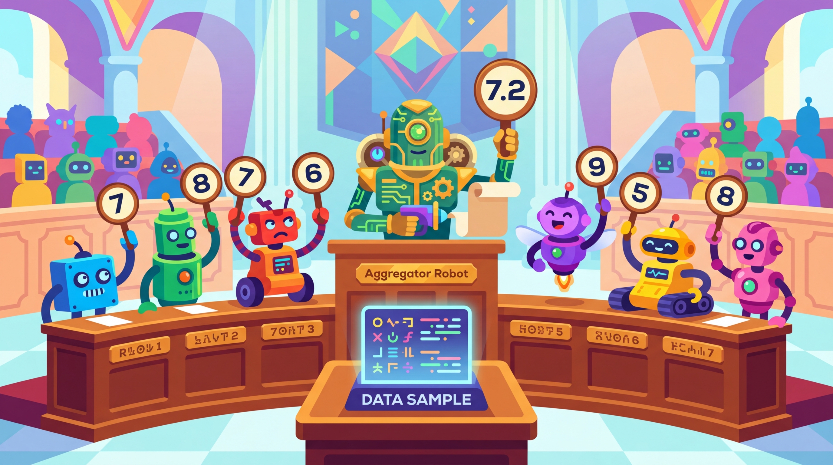 A jury of diverse labeling functions voting on the correct label for a data point