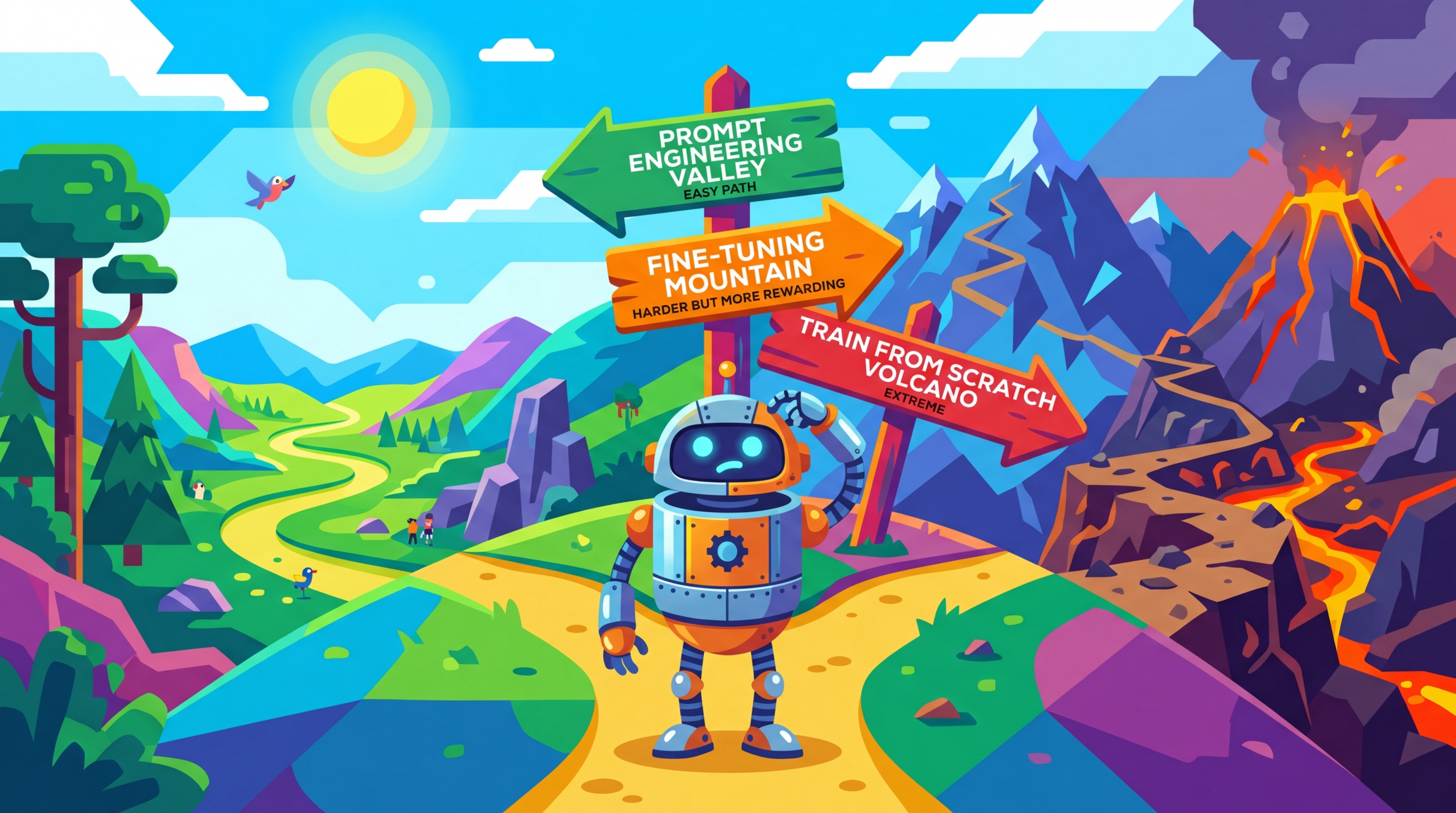 A decision tree flowchart helping practitioners decide whether to fine-tune or use prompting