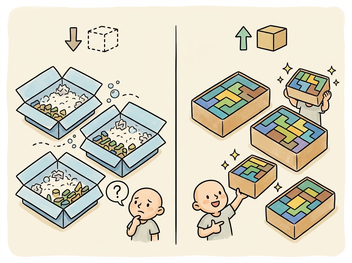 Training sequences being packed together like Tetris blocks to minimize wasted padding tokens