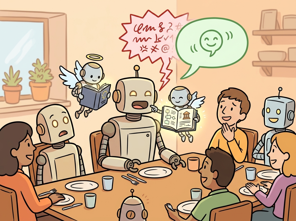 An angel on a model's shoulder representing constitutional principles guiding the model's self-critique