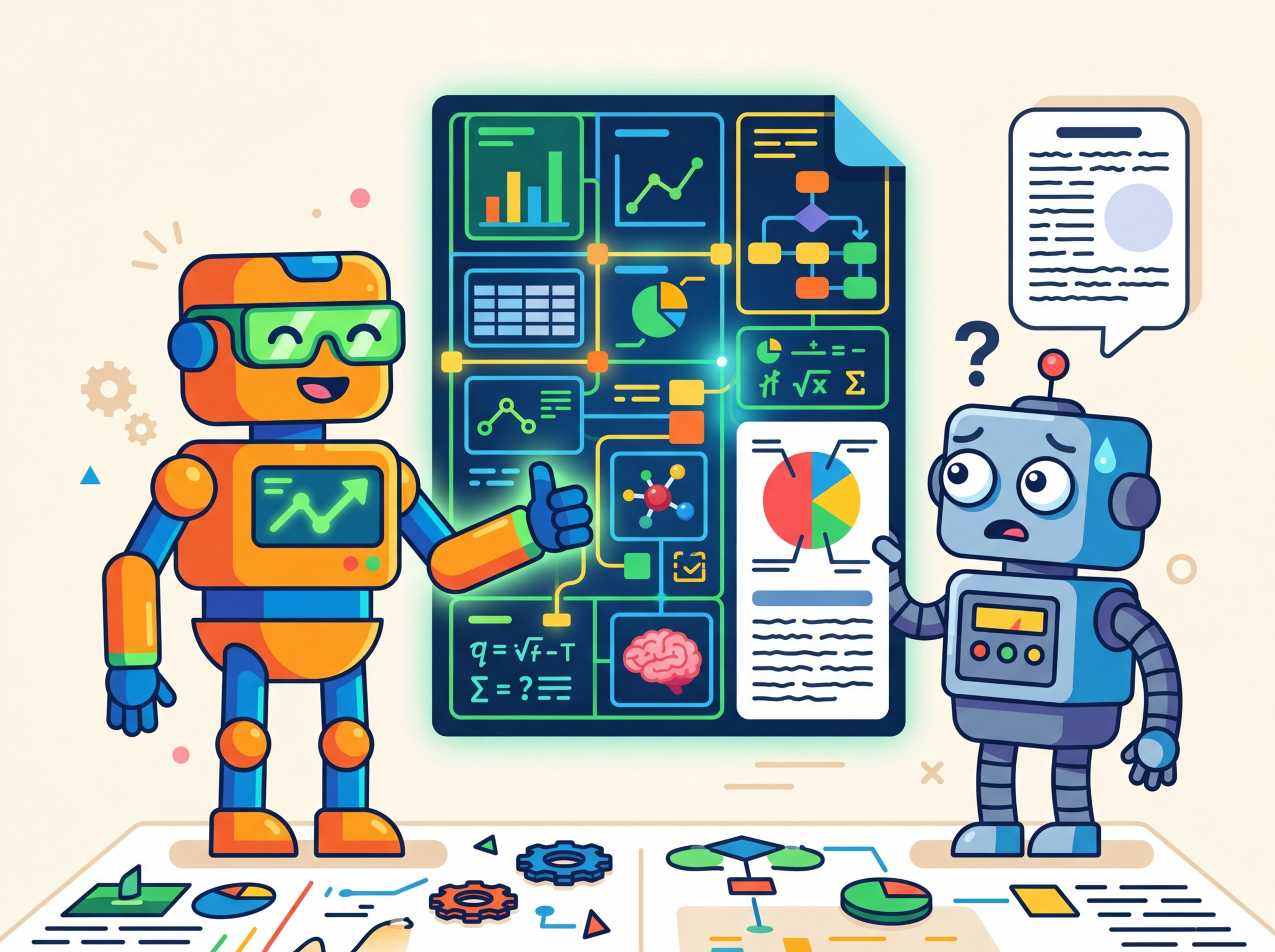 X-ray vision glasses looking at a document page and seeing both text and visual layout simultaneously