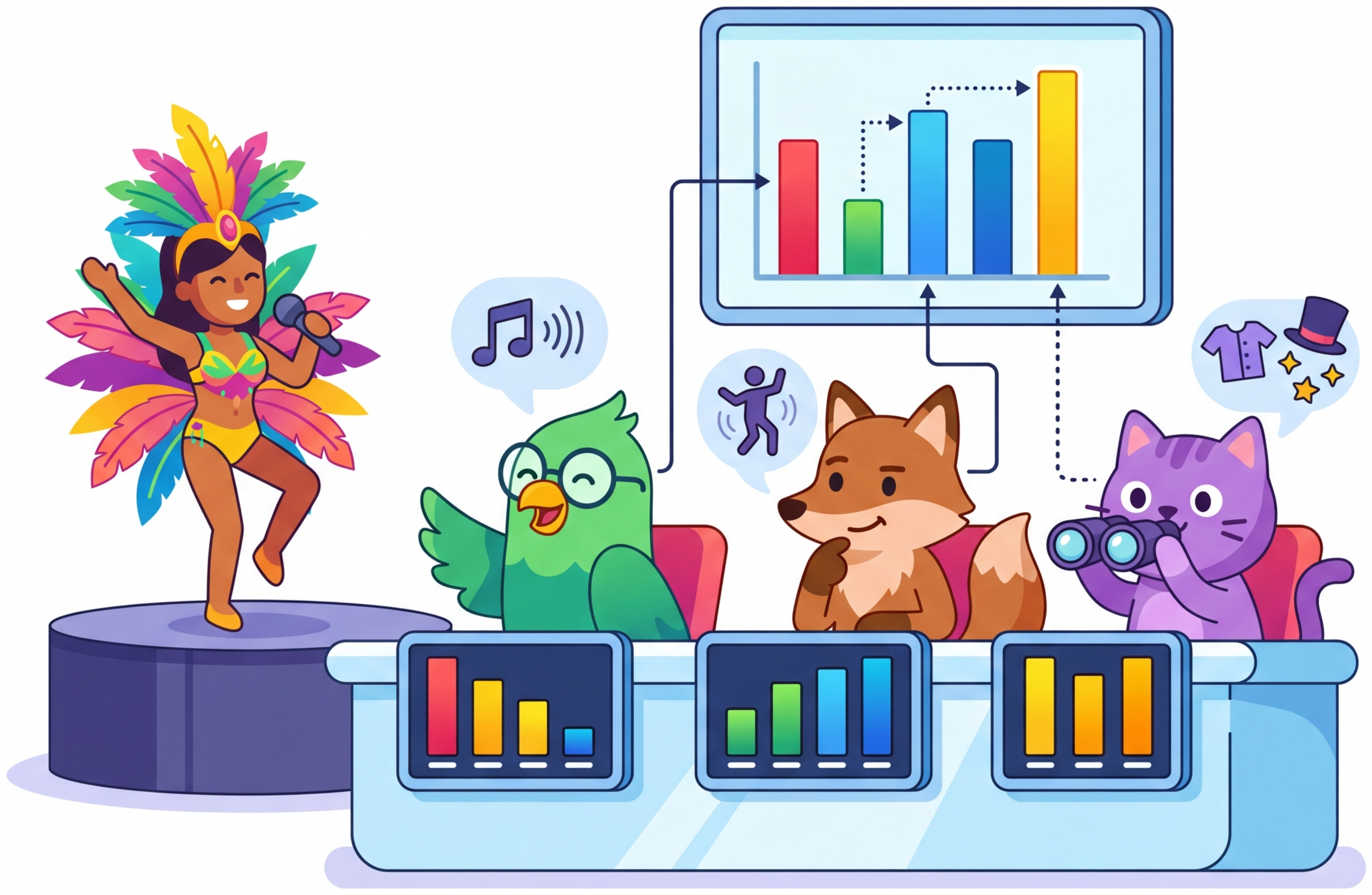 A panel of judges each scoring different aspects of a document before combining their verdicts