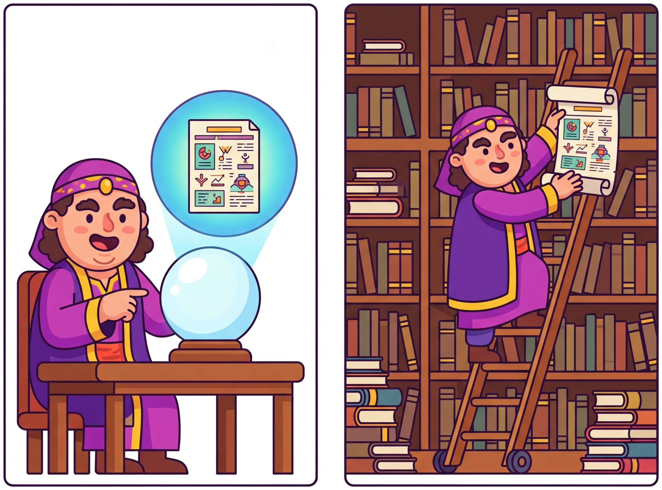 A crystal ball generating a hypothetical answer that is then used to search for real documents