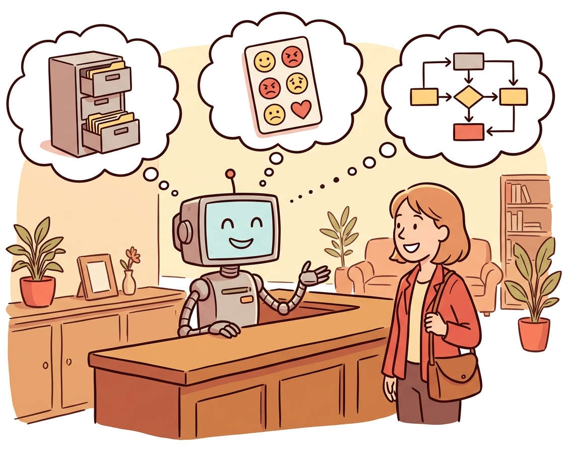 A friendly receptionist managing multiple conversations, routing requests, and maintaining context