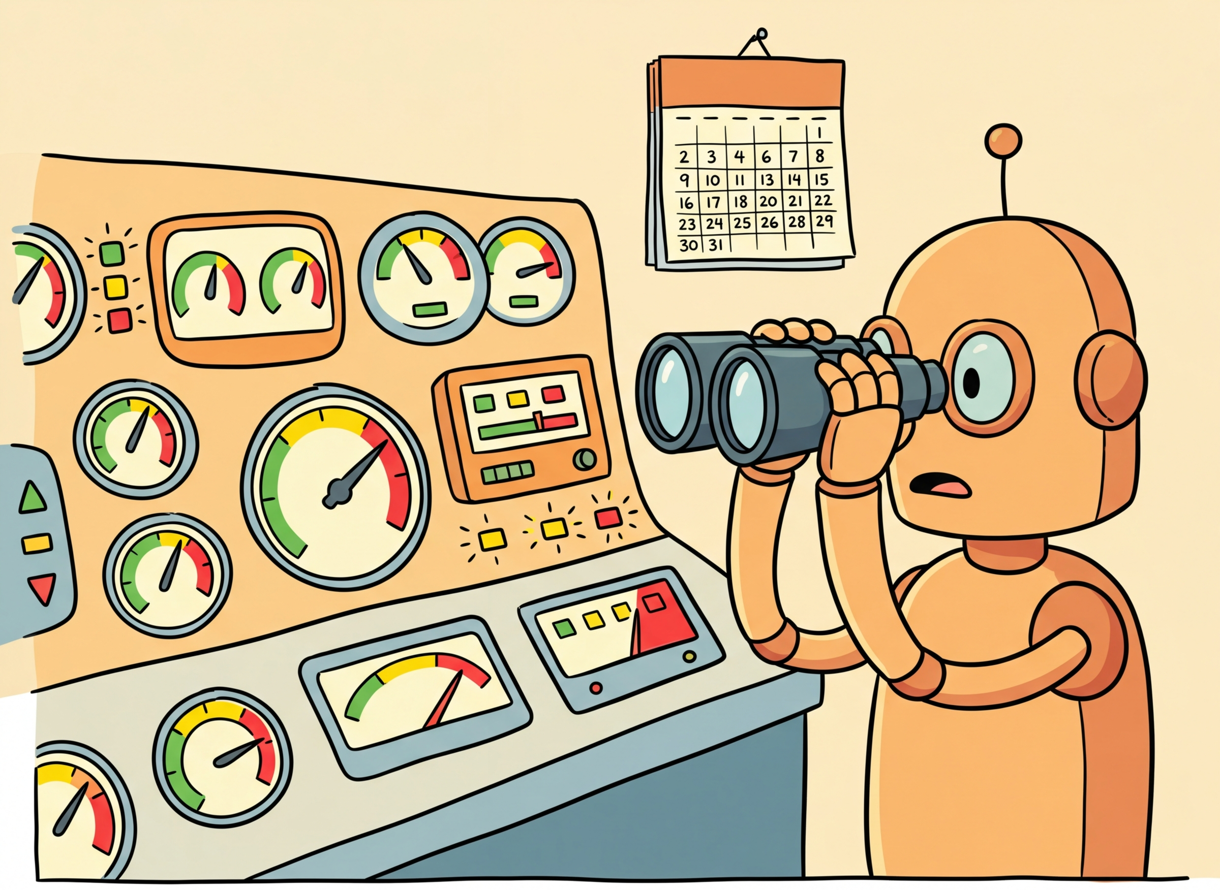 A monitoring dashboard showing drift metrics, with some gauges in the green zone and others trending toward red