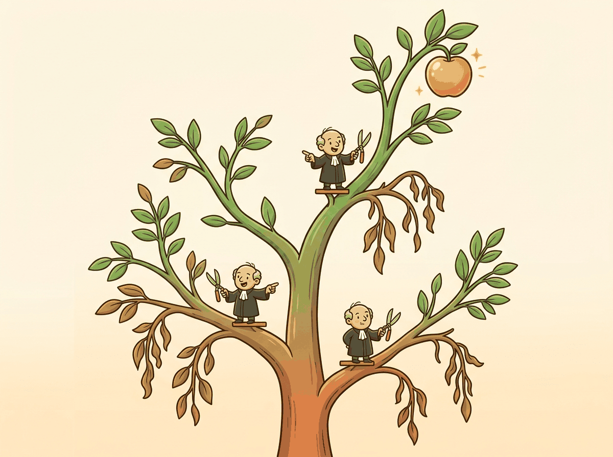 A branching tree structure showing multiple reasoning paths being explored and evaluated simultaneously