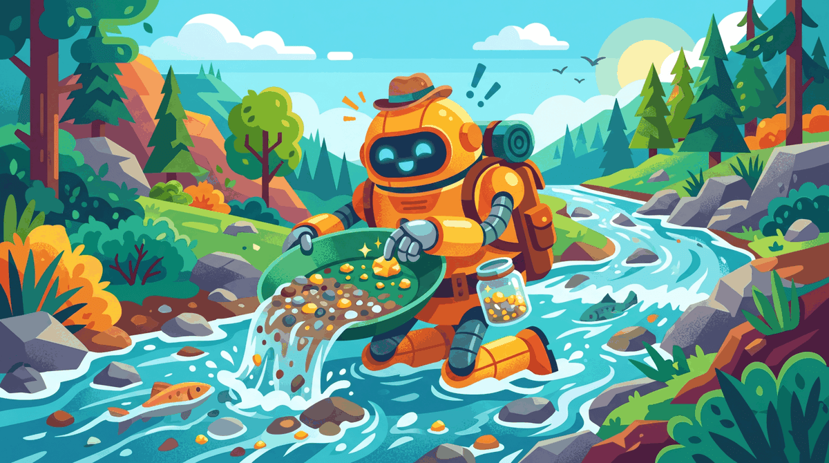 A prospector panning for gold nuggets in a stream of generated reasoning traces